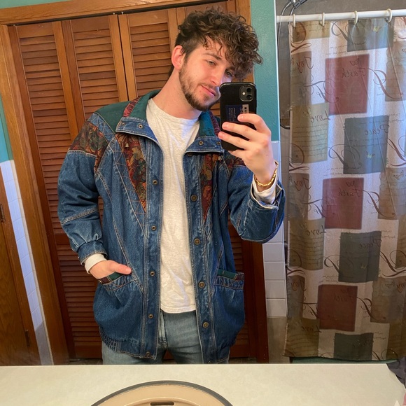 Vintage long jean jacket, unique design - Picture 1 of 4